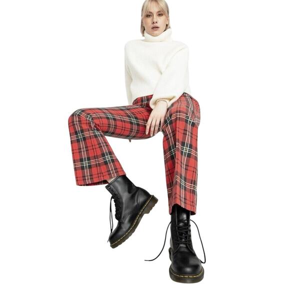 RVCA x STELLA MAXWELL Ramone Red Plaid Midrise Pant size 28 - Picture 2 of 7